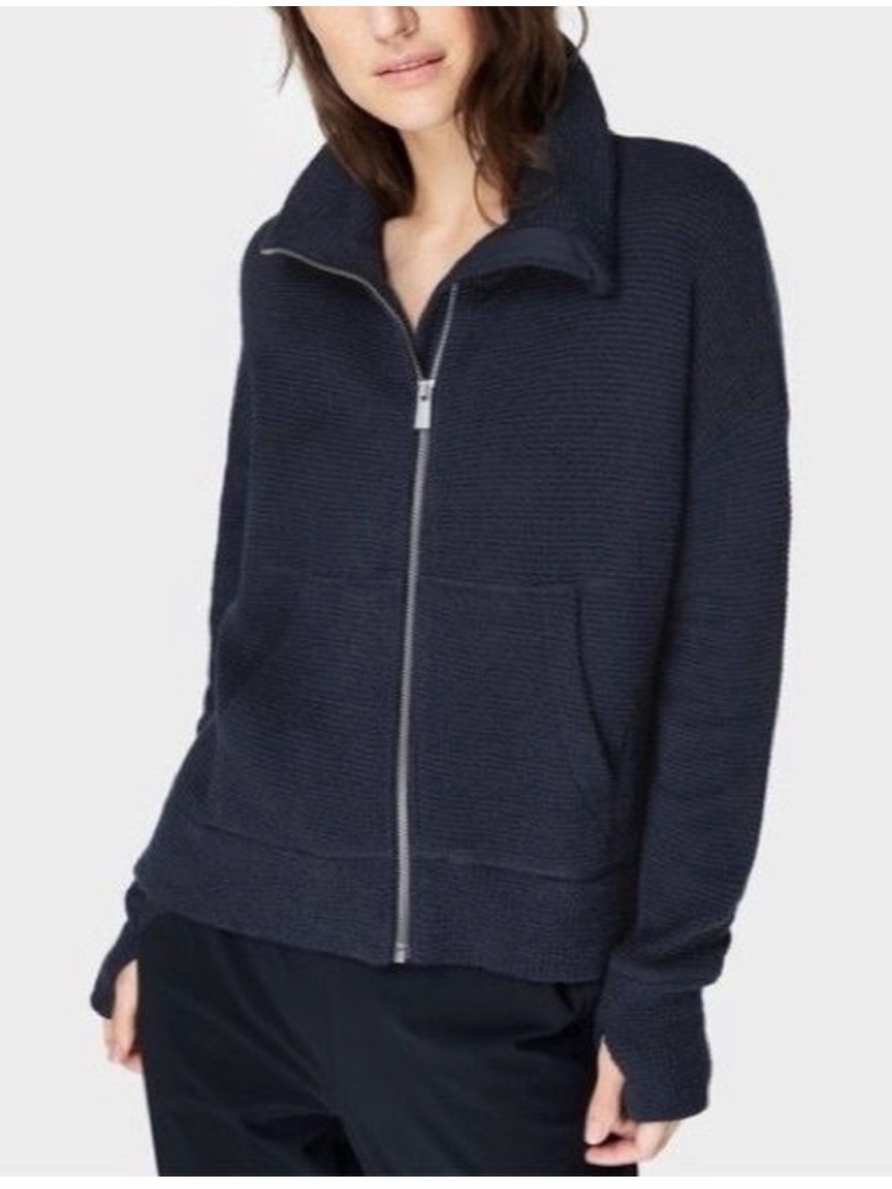 Sweaty Betty Navy Ribbed Zip Cardigan